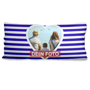 Kissen mit Herz – Fotokissen 80x40 in Blau mit Wunschfoto - Sunnywall - Individualität trifft Design
