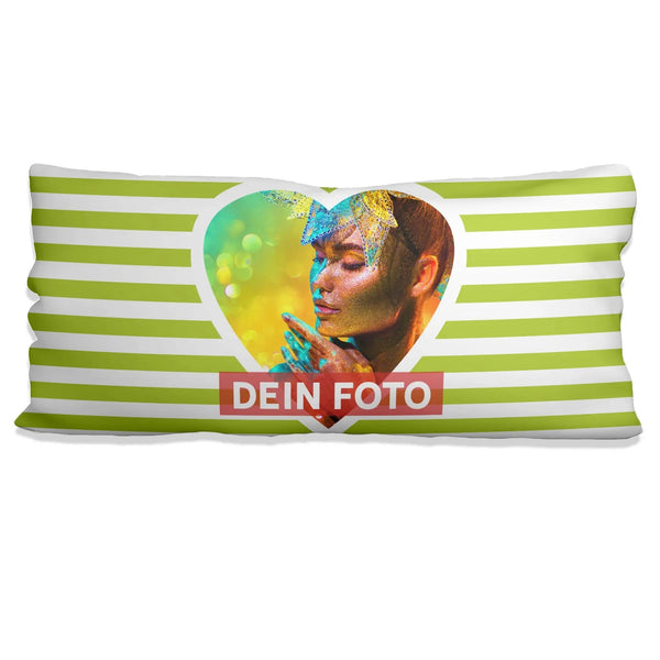 Kissen mit Herz – Fotokissen 80x40 mit Wunschfoto im grünen Design - Sunnywall - Individualität trifft Design