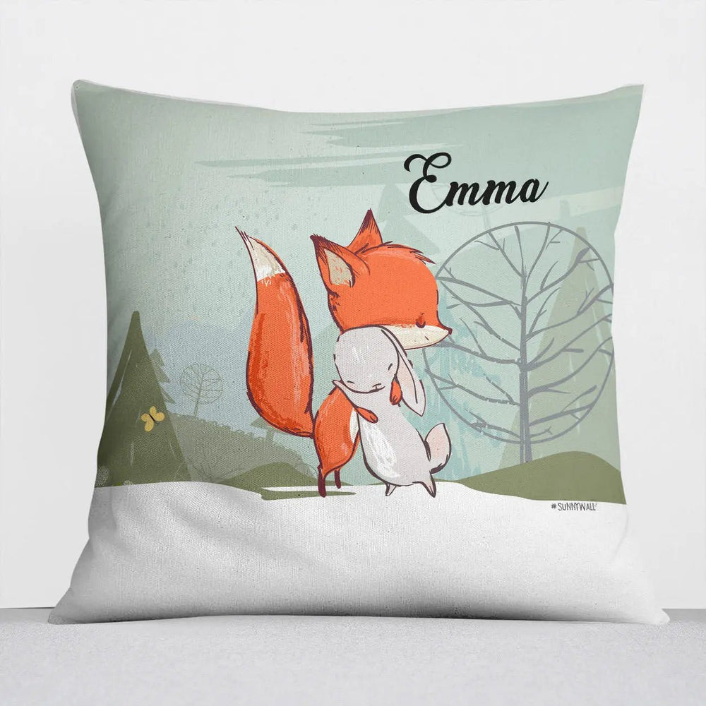 Kissen mit Reißverschluss Fuchs und Hase – Personalisiert mit Namen - Sunnywall - Individualität trifft Design