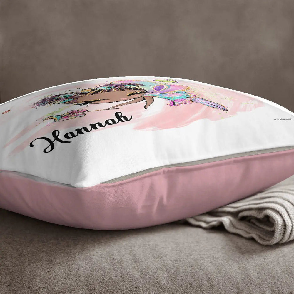 Kissen mit Reißverschluss rosa Glitzer Fee II – Personalisiert mit Namen - Sunnywall - Individualität trifft Design