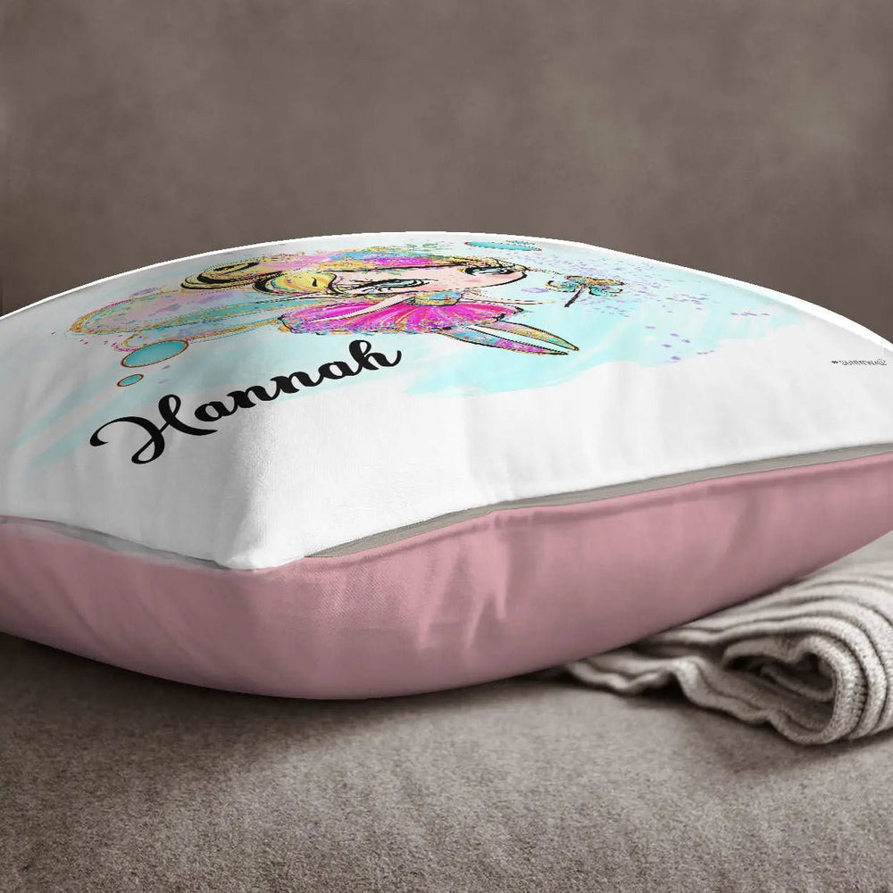 Kissen mit Reißverschluss rosa Glitzer Fee III – Personalisiert mit Namen - Sunnywall - Individualität trifft Design