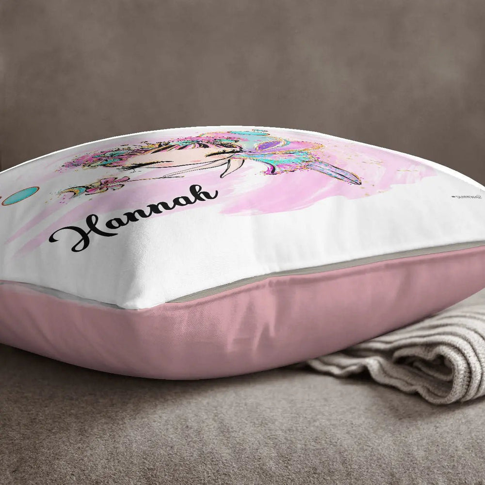 Kissen mit Reißverschluss rosa Glitzer Fee – Personalisiert mit Namen - Sunnywall - Individualität trifft Design