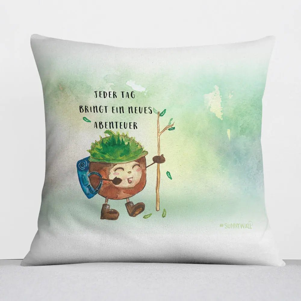 Kissen Neues Abenteuer – Motiv mit Kastanie und inspirierendem Spruch - Sunnywall - Individualität trifft Design