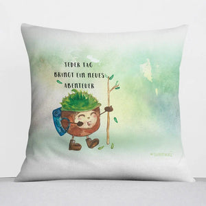 Kissen Neues Abenteuer – Motiv mit Kastanie und inspirierendem Spruch - Sunnywall - Individualität trifft Design