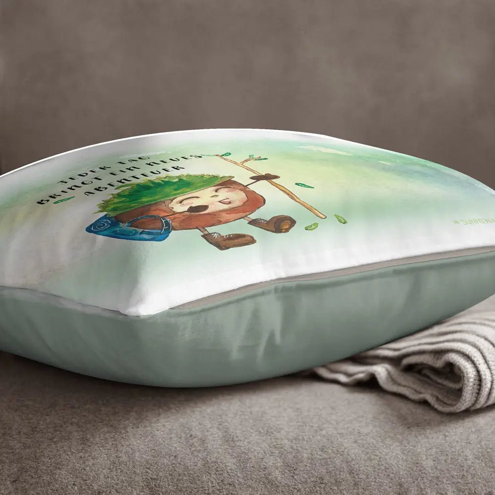 Kissen Neues Abenteuer – Motiv mit Kastanie und inspirierendem Spruch - Sunnywall - Individualität trifft Design