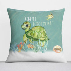 Kissen Schildkröte Trinchen Chillkröte mit Spruch – Lustiges Sofakissen 40x40 cm - Sunnywall - Individualität trifft Design