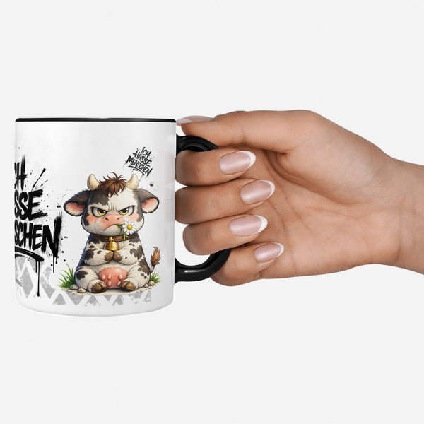 Kuh Tasse „Ich hasse Menschen“ – Lustige Kaffeetasse - Sunnywall - Individualität trifft Design