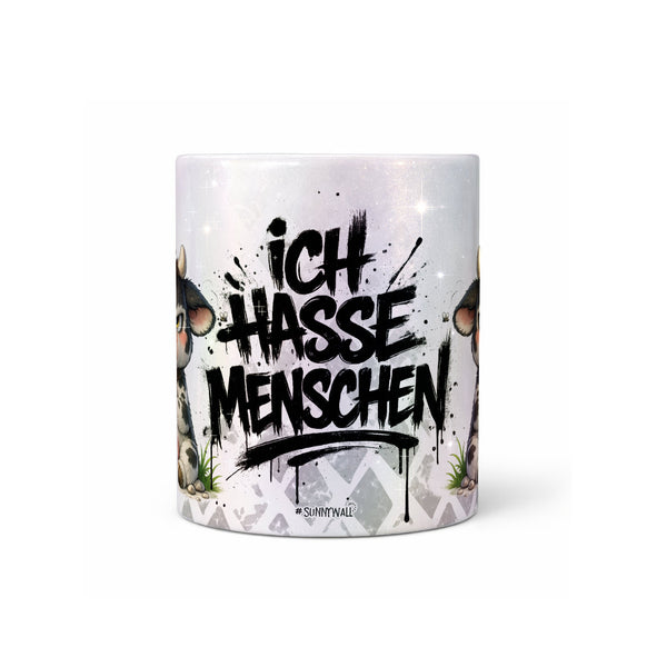 Kuh Tasse „Ich hasse Menschen“ – Lustige Kaffeetasse - Sunnywall - Individualität trifft Design