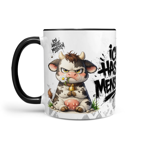 Kuh Tasse „Ich hasse Menschen“ – Lustige Kaffeetasse - Sunnywall - Individualität trifft Design