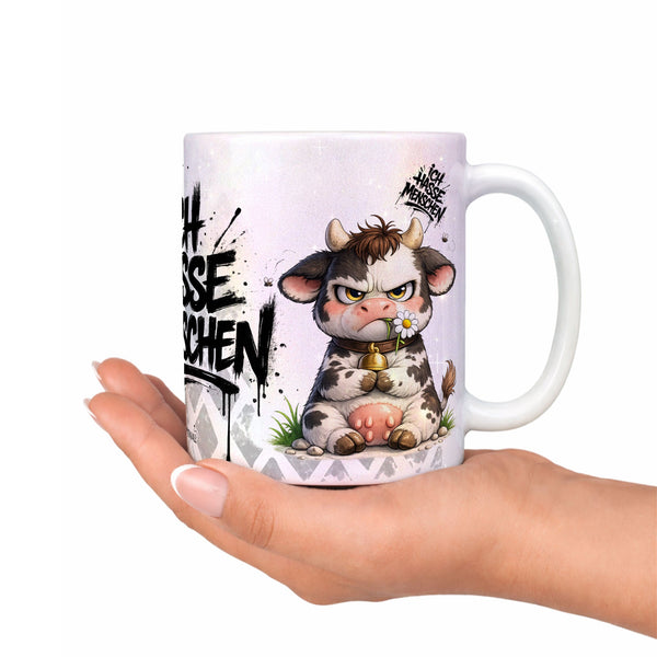 Kuh Tasse „Ich hasse Menschen“ – Lustige Kaffeetasse - Sunnywall - Individualität trifft Design