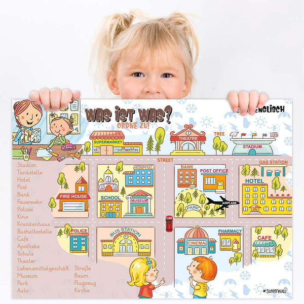 Lernposter Set Kinder A3 20er Mappe mit Ausmalpostern Vorschule Grundschule - Sunnywall - Individualität trifft Design