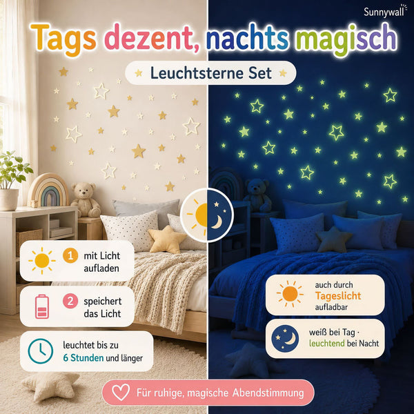 Leuchtsterne Set Kinderzimmer 572 Teile mit Goldsternen - Sunnywall - Individualität trifft Design