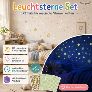 Leuchtsterne Set Kinderzimmer 572 Teile mit Goldsternen - Sunnywall - Individualität trifft Design