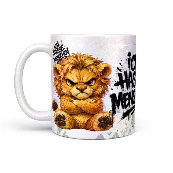 Löwe Tasse „Ich hasse Menschen“ – Lustige Kaffeetasse - Sunnywall - Individualität trifft Design