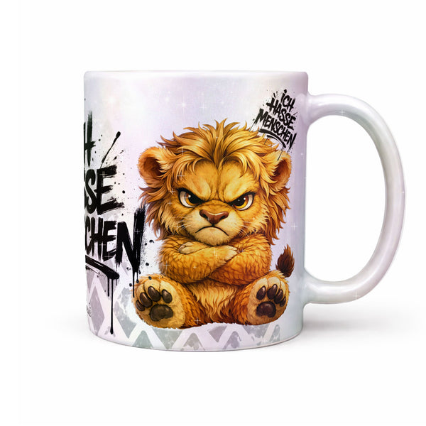 Löwe Tasse „Ich hasse Menschen“ – Lustige Kaffeetasse - Sunnywall - Individualität trifft Design