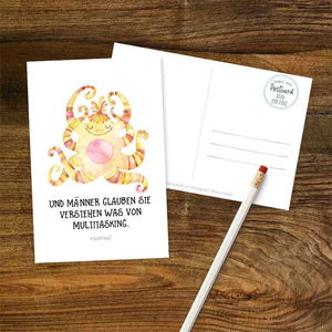 Lustige Postkarte Multitasking – Frauenpower mit Tentakel-Charme - Sunnywall - Individualität trifft Design