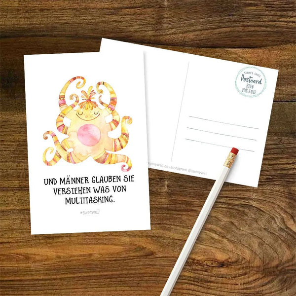 Lustige Postkarte Multitasking – Frauenpower mit Tentakel-Charme - Sunnywall - Individualität trifft Design