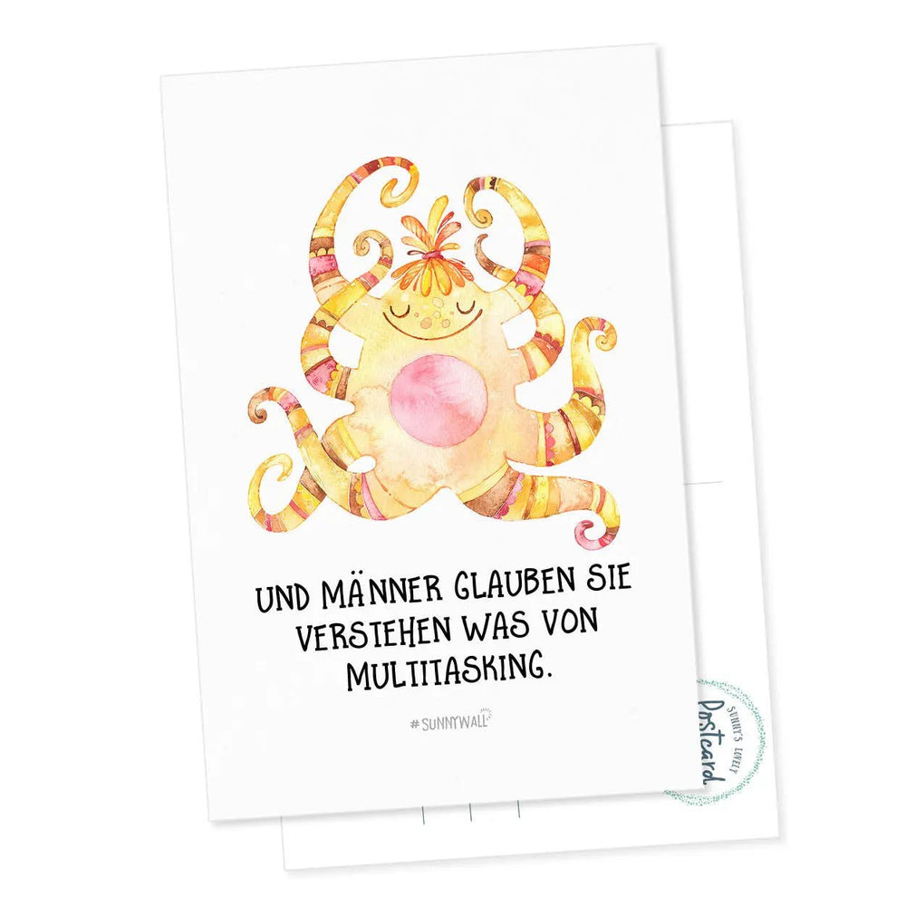 Lustige Postkarte Multitasking – Frauenpower mit Tentakel-Charme - Sunnywall - Individualität trifft Design