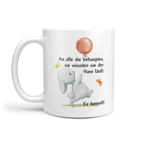 Lustige Tasse Hase Spruch Er hoppelt mit Ballon – Geschenk für Tierfreunde - Sunnywall - Individualität trifft Design