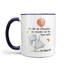 Lustige Tasse Hase Spruch Er hoppelt mit Ballon – Geschenk für Tierfreunde - Sunnywall - Individualität trifft Design