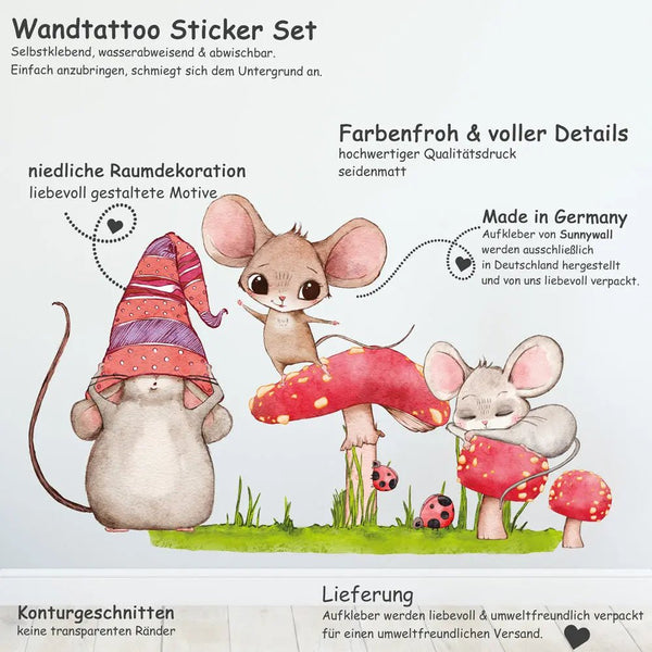Maus Hut Spiel - Wandtattoo Kinderzimmer Wandaufkleber Babyzimmer - Sunnywall - Individualität trifft Design