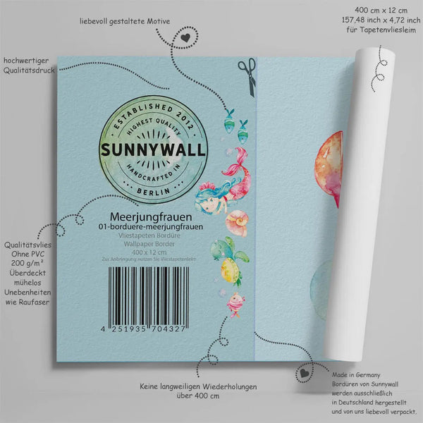 Meerjungfrauen Bordüre Vliestapete Wandbordüre Kinderzimmer - Sunnywall - Individualität trifft Design