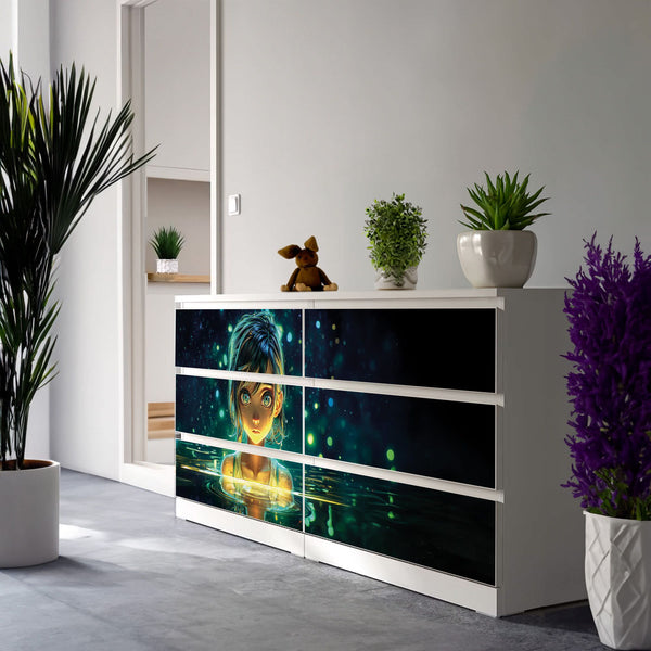 Möbelfolie IKEA MALM Anime - Nanami Leuchtendes Mädchen im Wasser - Sunnywall - Individualität trifft Design