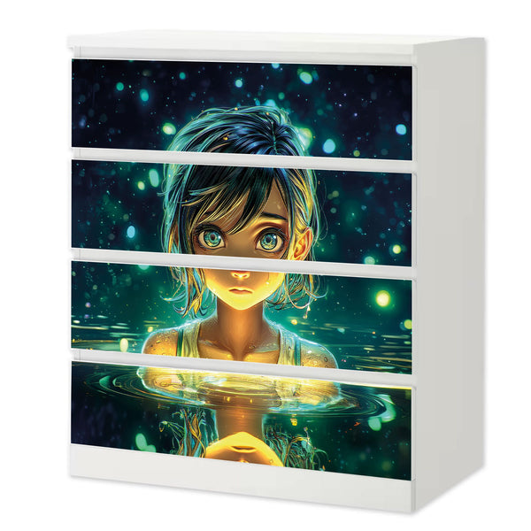 Möbelfolie IKEA MALM Anime - Nanami Leuchtendes Mädchen im Wasser - Sunnywall - Individualität trifft Design