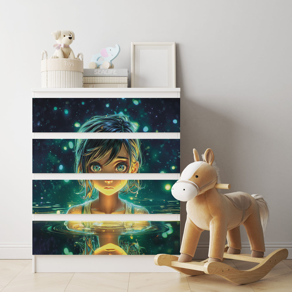 Möbelfolie IKEA MALM Anime - Nanami Leuchtendes Mädchen im Wasser - Sunnywall - Individualität trifft Design
