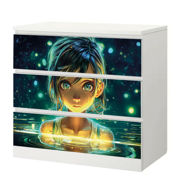 Möbelfolie IKEA MALM Anime - Nanami Leuchtendes Mädchen im Wasser - Sunnywall - Individualität trifft Design