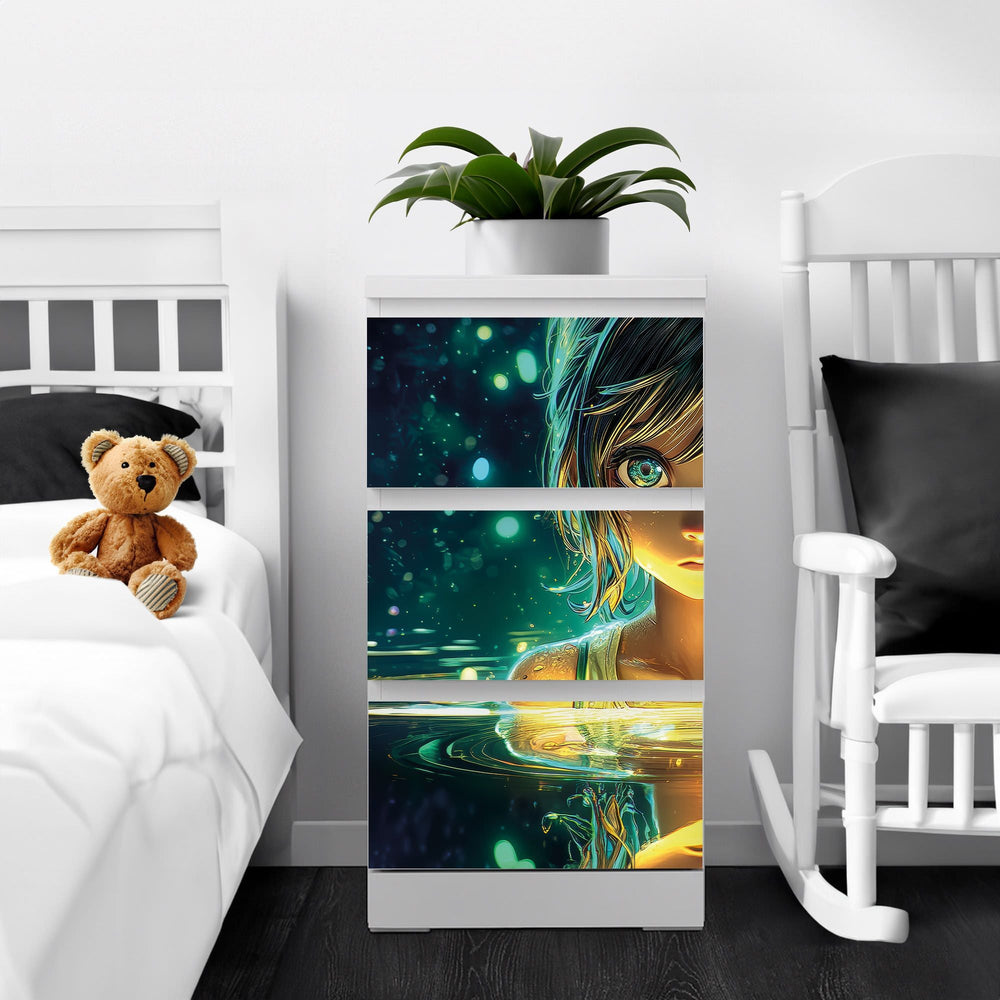 Möbelfolie IKEA MALM Anime - Nanami Leuchtendes Mädchen im Wasser - Sunnywall - Individualität trifft Design