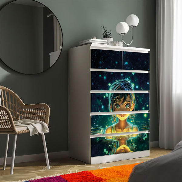 Möbelfolie IKEA MALM Anime - Nanami Leuchtendes Mädchen im Wasser - Sunnywall - Individualität trifft Design