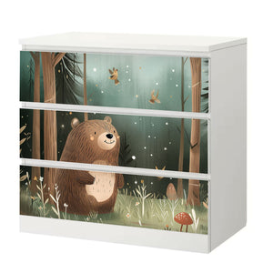Möbelfolie IKEA Malm Bär – ruhiges Waldmotiv mit Pilzen & Naturillustration - Sunnywall - Individualität trifft Design