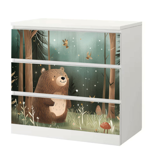 Möbelfolie IKEA Malm Bär – ruhiges Waldmotiv mit Pilzen & Naturillustration - Sunnywall - Individualität trifft Design