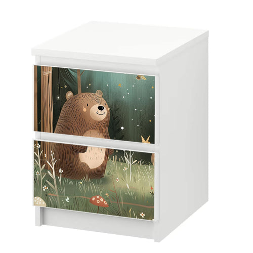 Möbelfolie IKEA Malm Bär – ruhiges Waldmotiv mit Pilzen & Naturillustration - Sunnywall - Individualität trifft Design