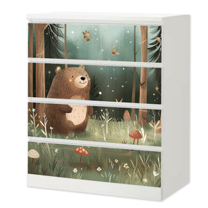 Möbelfolie IKEA Malm Bär – ruhiges Waldmotiv mit Pilzen & Naturillustration - Sunnywall - Individualität trifft Design