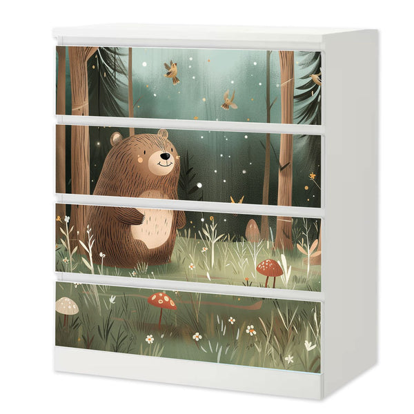 Möbelfolie IKEA Malm Bär – ruhiges Waldmotiv mit Pilzen & Naturillustration - Sunnywall - Individualität trifft Design