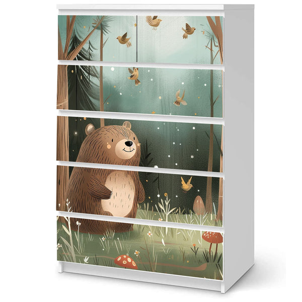Möbelfolie IKEA Malm Bär – ruhiges Waldmotiv mit Pilzen & Naturillustration - Sunnywall - Individualität trifft Design