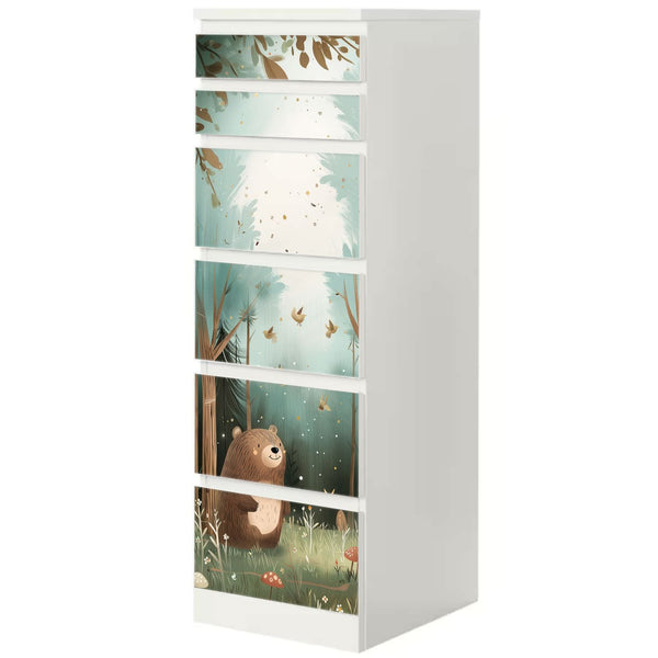 Möbelfolie IKEA Malm Bär – ruhiges Waldmotiv mit Pilzen & Naturillustration - Sunnywall - Individualität trifft Design
