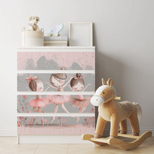 Möbelfolie IKEA Malm Ballerina – modernes Tanzmotiv in Rosa und Grau - Sunnywall - Individualität trifft Design