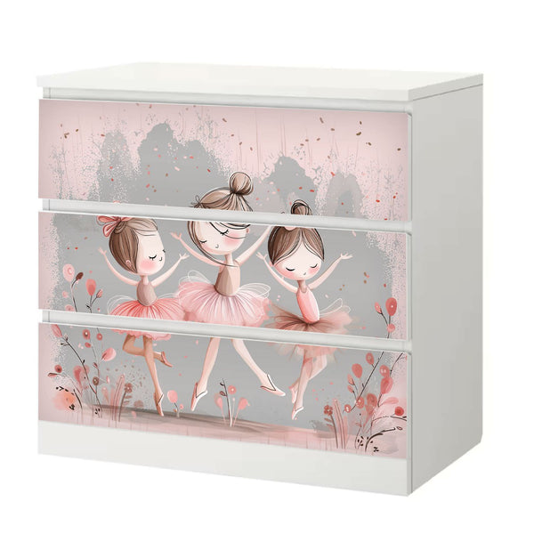 Möbelfolie IKEA Malm Ballerina – modernes Tanzmotiv in Rosa und Grau - Sunnywall - Individualität trifft Design