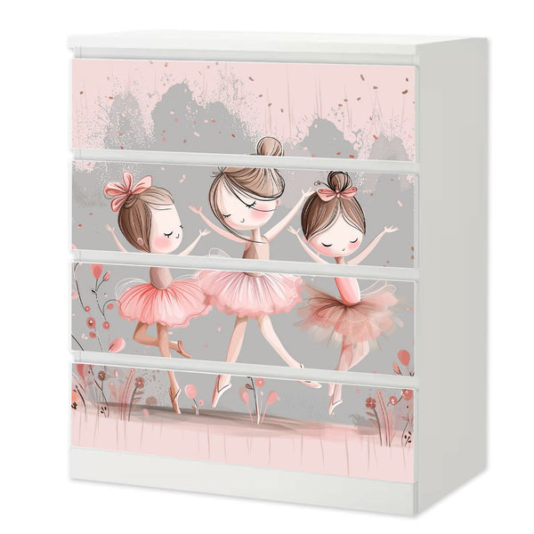 Möbelfolie IKEA Malm Ballerina – modernes Tanzmotiv in Rosa und Grau - Sunnywall - Individualität trifft Design