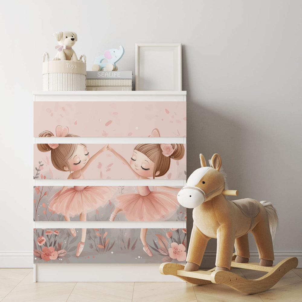 Möbelfolie IKEA Malm Ballerina – zartes Tanzmotiv mit Blumen in Rosa - Sunnywall - Individualität trifft Design