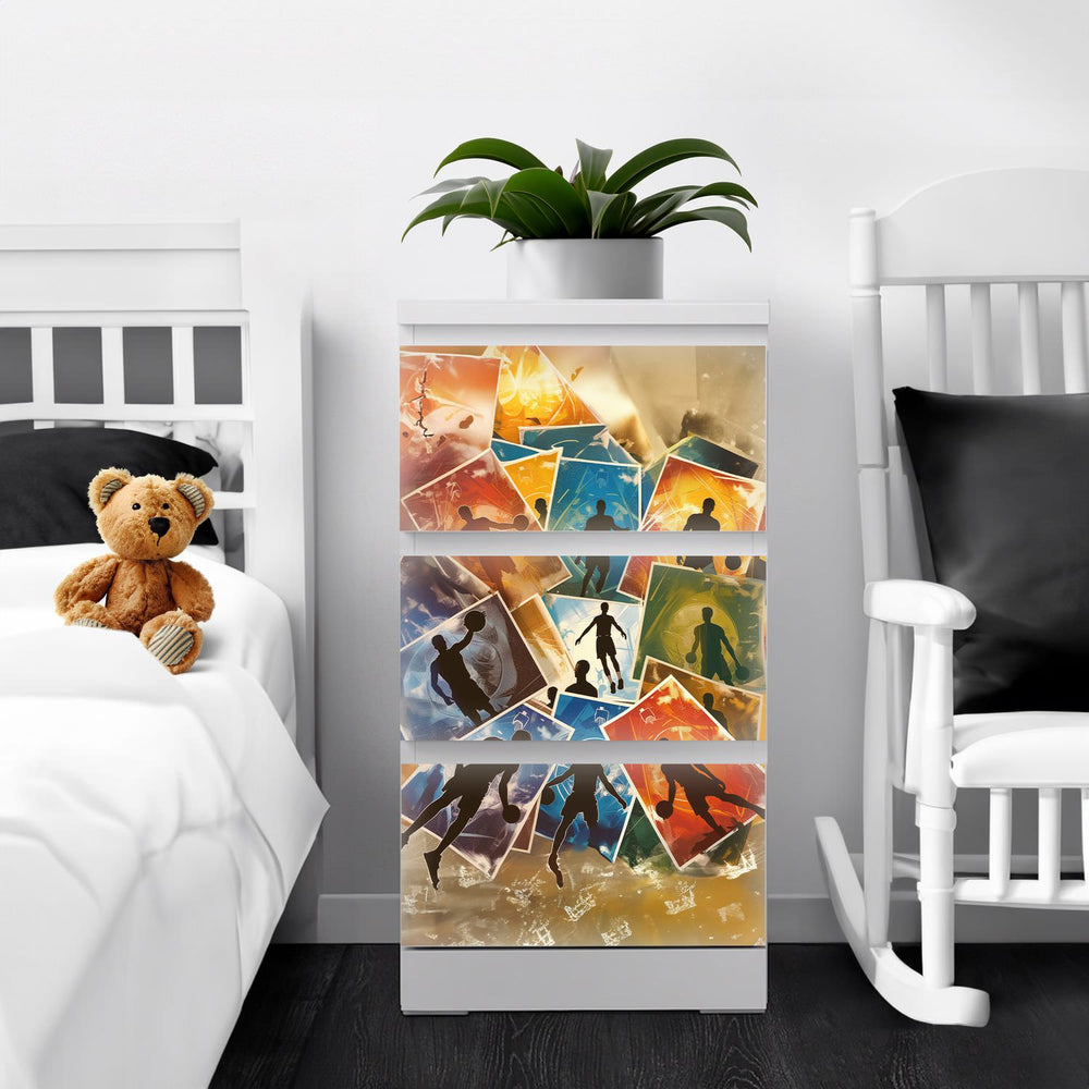 Möbelfolie IKEA Malm Basketball – sportliches Design mit Action-Silhouetten - Sunnywall - Individualität trifft Design