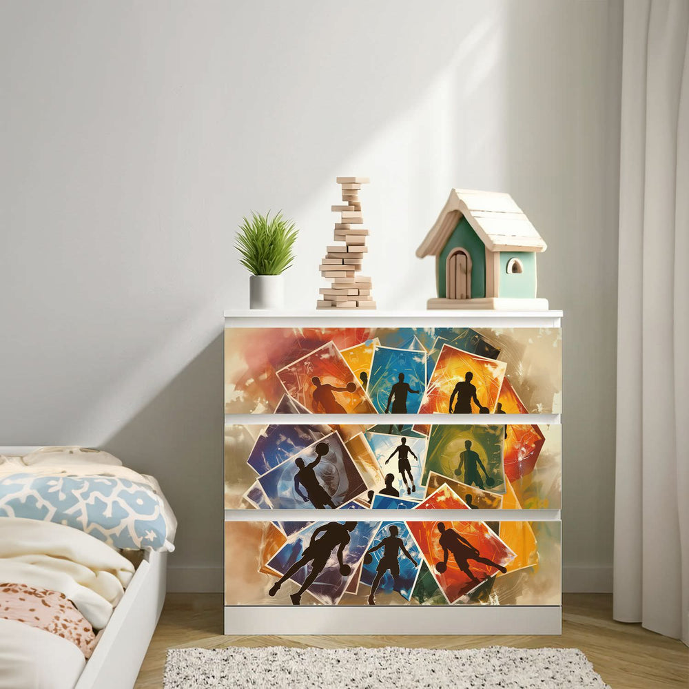 Möbelfolie IKEA Malm Basketball – sportliches Design mit Action-Silhouetten - Sunnywall - Individualität trifft Design