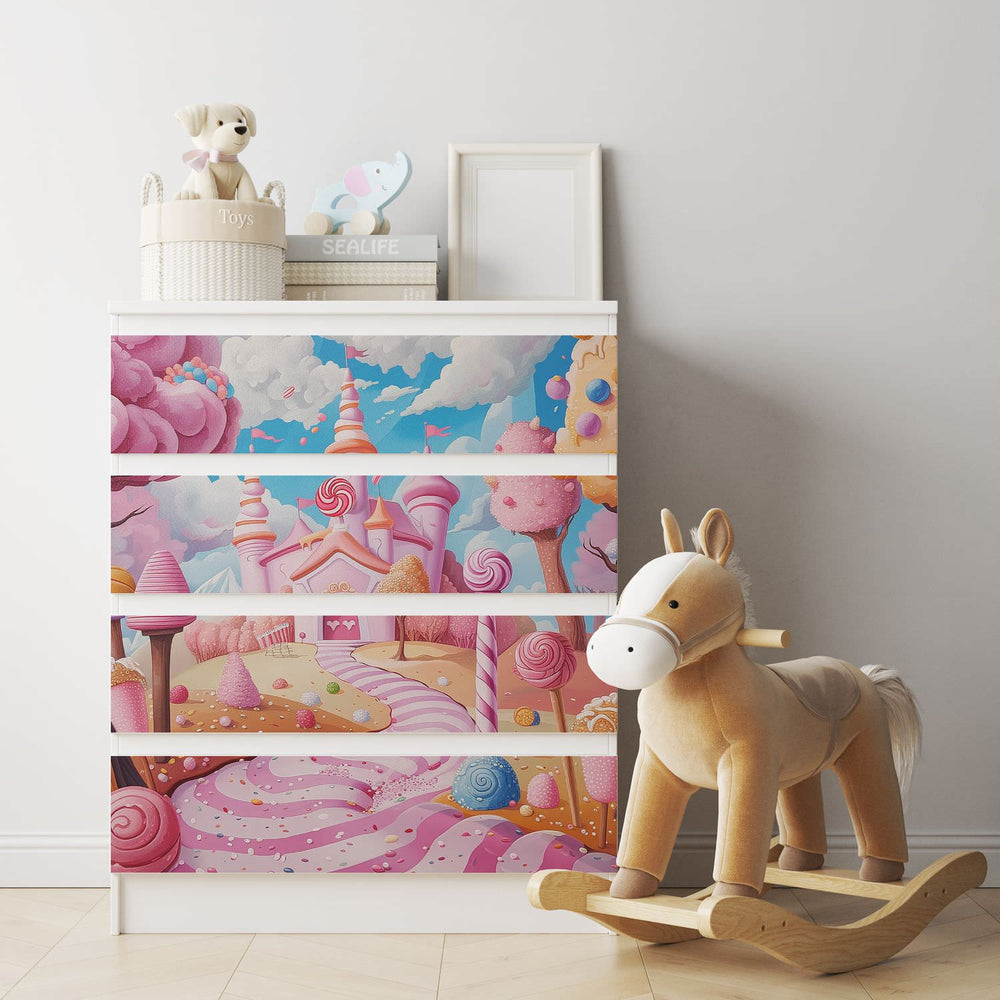 Möbelfolie IKEA Malm Candyland – zuckersüßes Design mit Schloss & Bonbons - Sunnywall - Individualität trifft Design