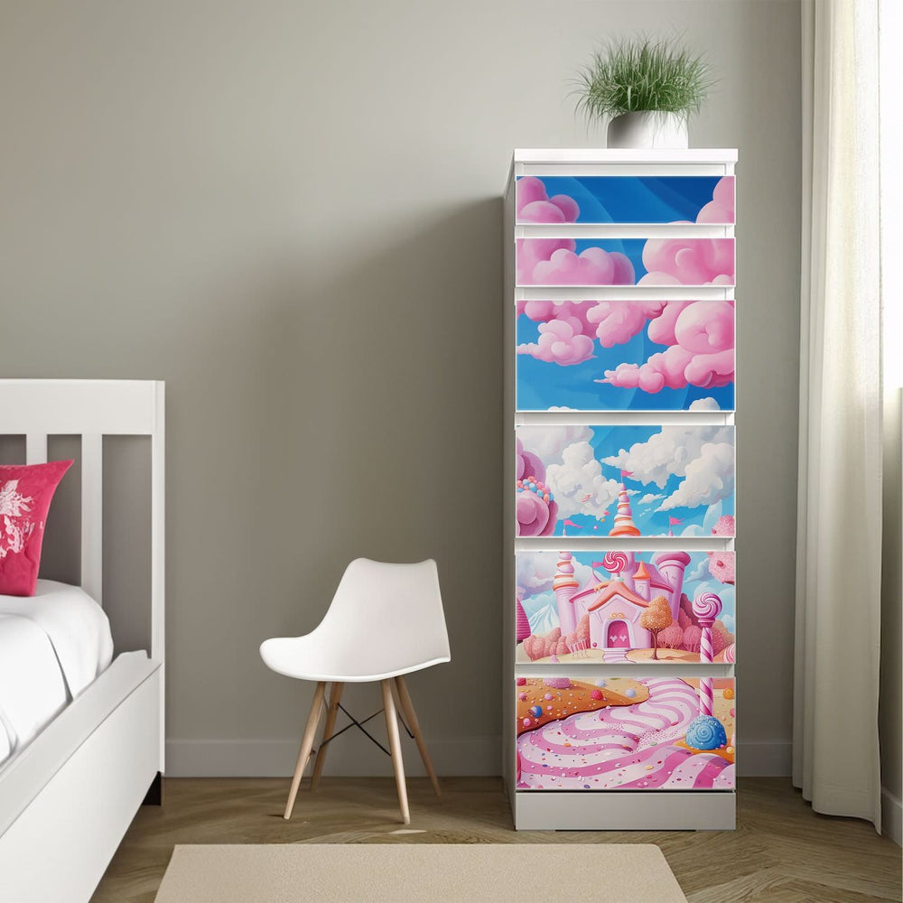 Möbelfolie IKEA Malm Candyland – zuckersüßes Design mit Schloss & Bonbons - Sunnywall - Individualität trifft Design