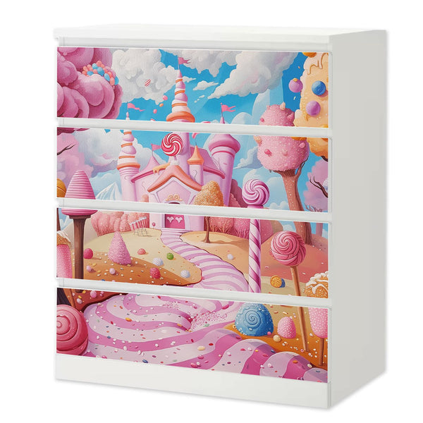 Möbelfolie IKEA Malm Candyland – zuckersüßes Design mit Schloss & Bonbons - Sunnywall - Individualität trifft Design