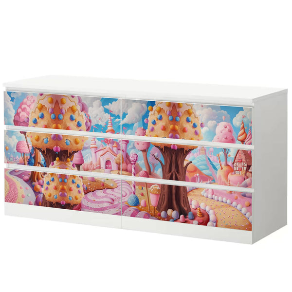 Möbelfolie IKEA Malm Candyland – zuckersüßes Design mit Schloss & Bonbons - Sunnywall - Individualität trifft Design