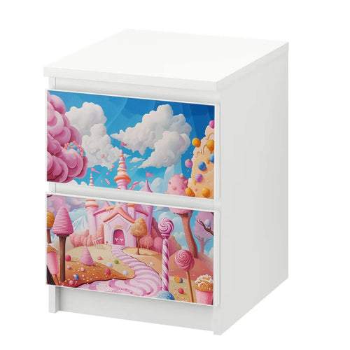 Möbelfolie IKEA Malm Candyland – zuckersüßes Design mit Schloss & Bonbons - Sunnywall - Individualität trifft Design